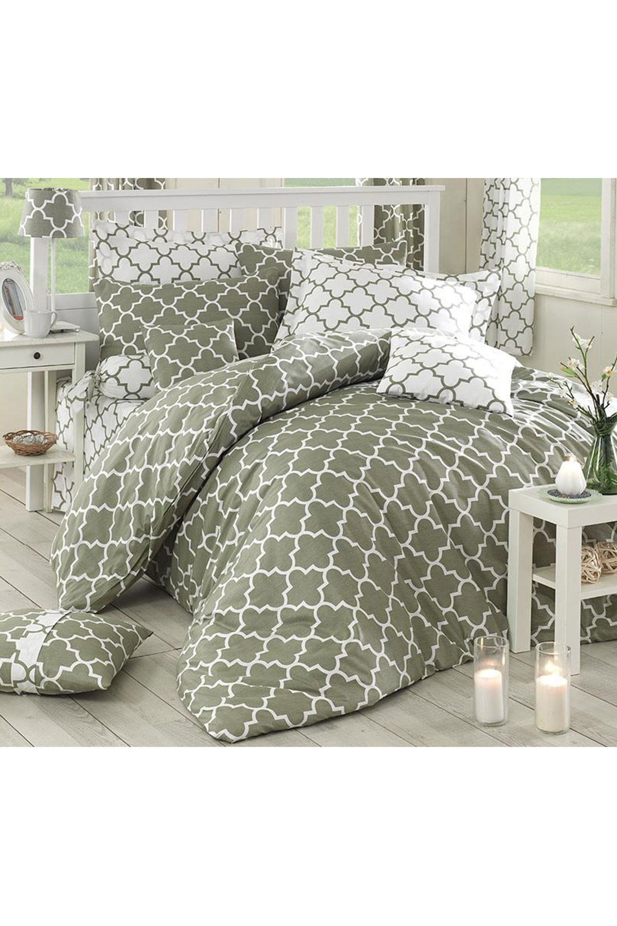 Picture of Madalyon %100 Pamuk Çift Kişilik Nevresim Takımı Yeşil