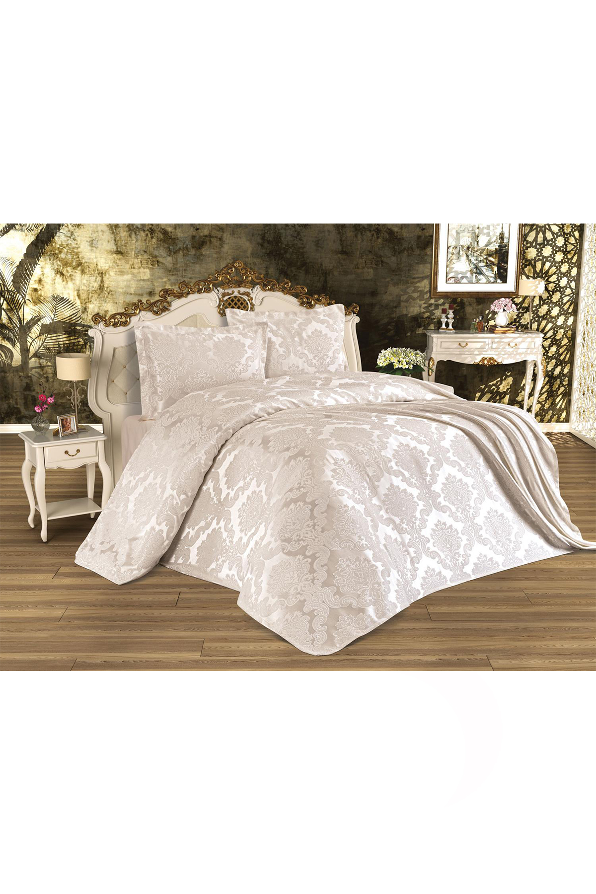 Picture of Busem Jakarlı Şönil Yatak Örtüsü Krem