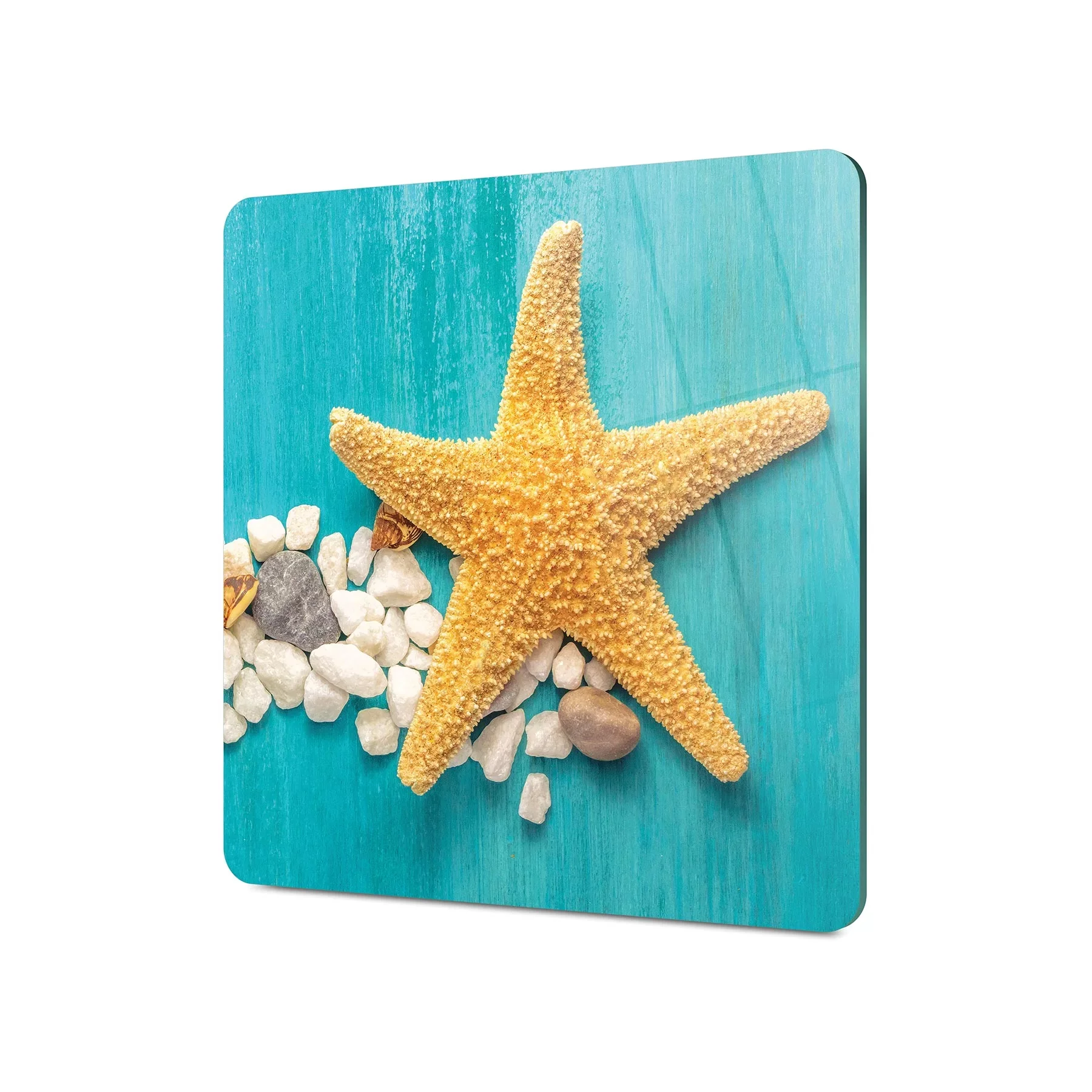 Picture of Decovetro Cam Kesme Tahtası ve Sunumluk Kare Turkuaz Deniz Yıldızı Desenli 30x30 Cm