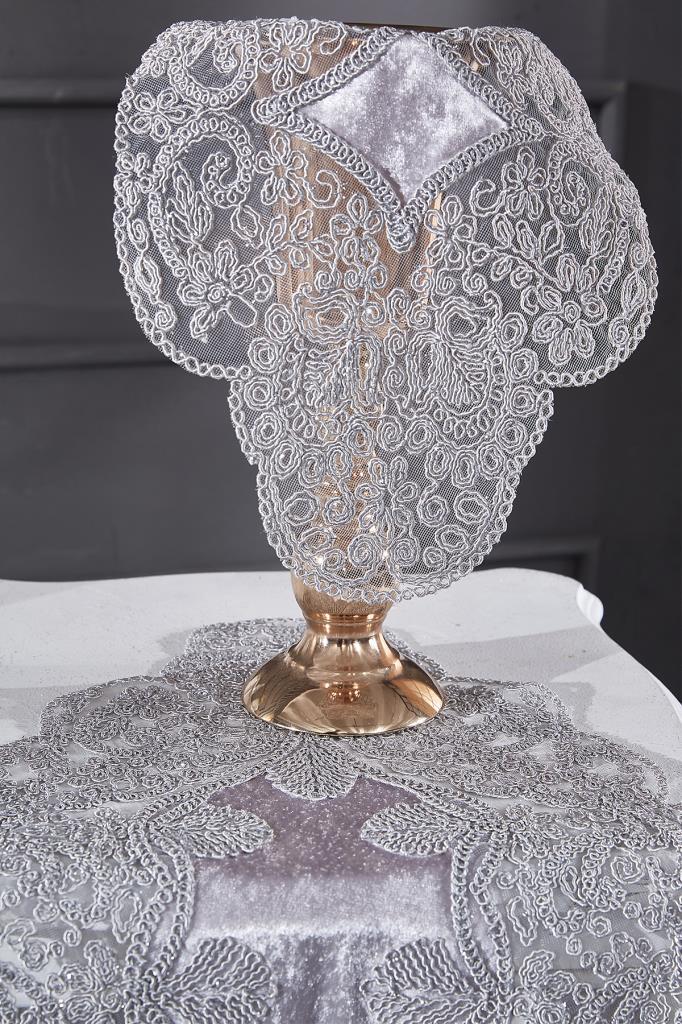 Picture of Fransız Güpürlü Kadife Sırma Salon Takımı 5 Parça Gri