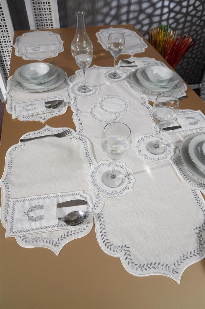 Picture of Nişan Keten Nakışlı Amerikan Servis Takımı 19 Parça Silver