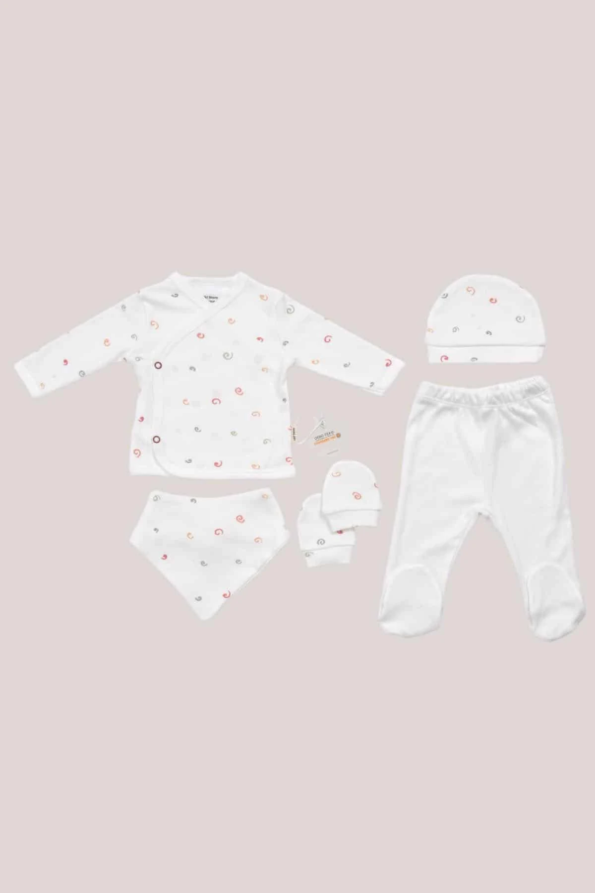 Picture of 5’li Yenidoğan Hastane Çıkışı Seti - Doğal Pamuklu - Soyut Desenli