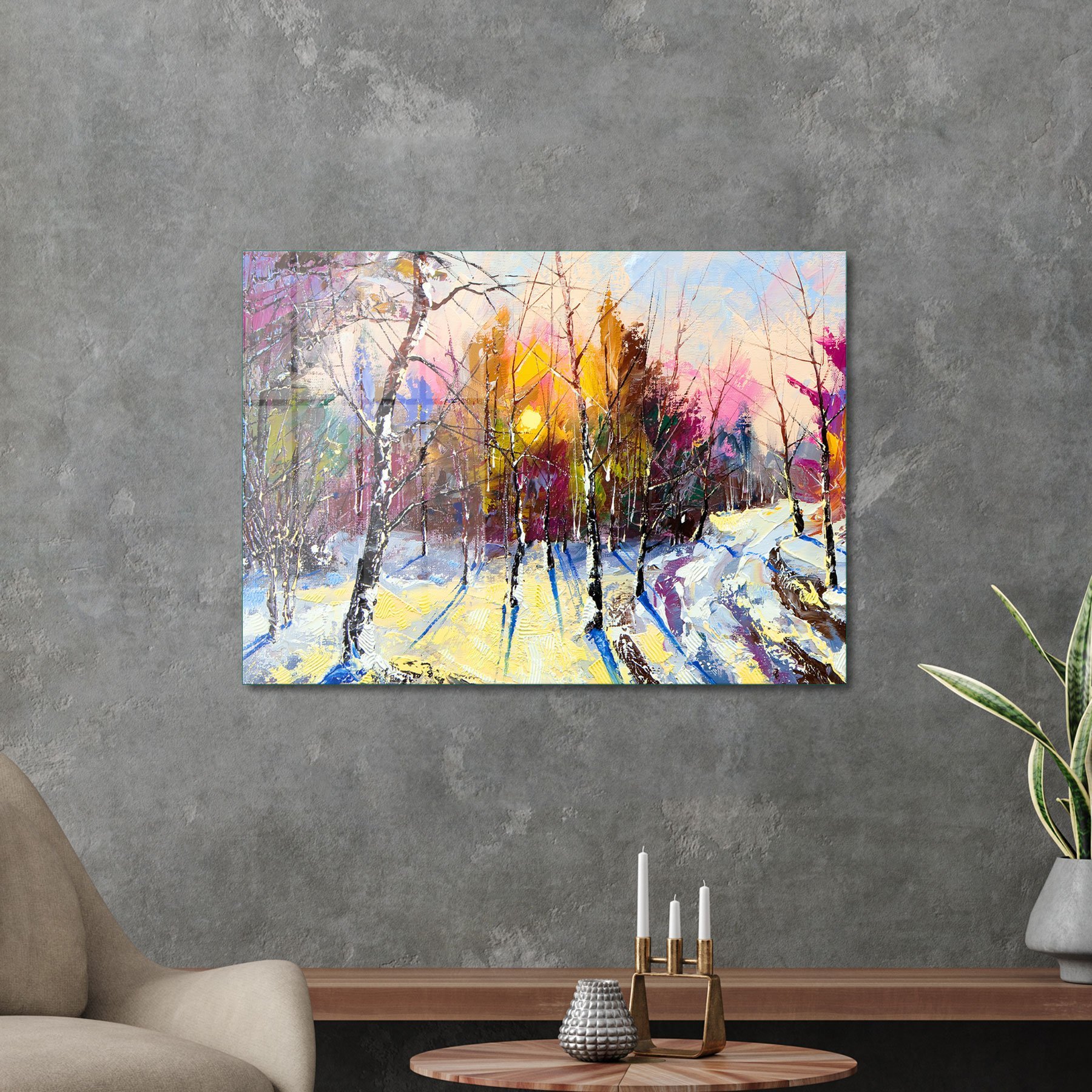 Picture of Decovetro Cam Tablo Yağlı Boya Orman Manzarası 50x70 cm