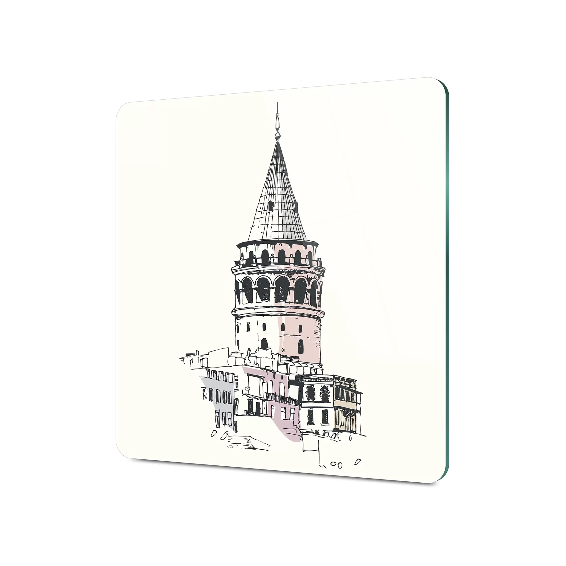 Picture of Decovetro Cam Kesme Tahtası ve Sunumluk Kare Galata Kulesi Desenli 30x30 Cm