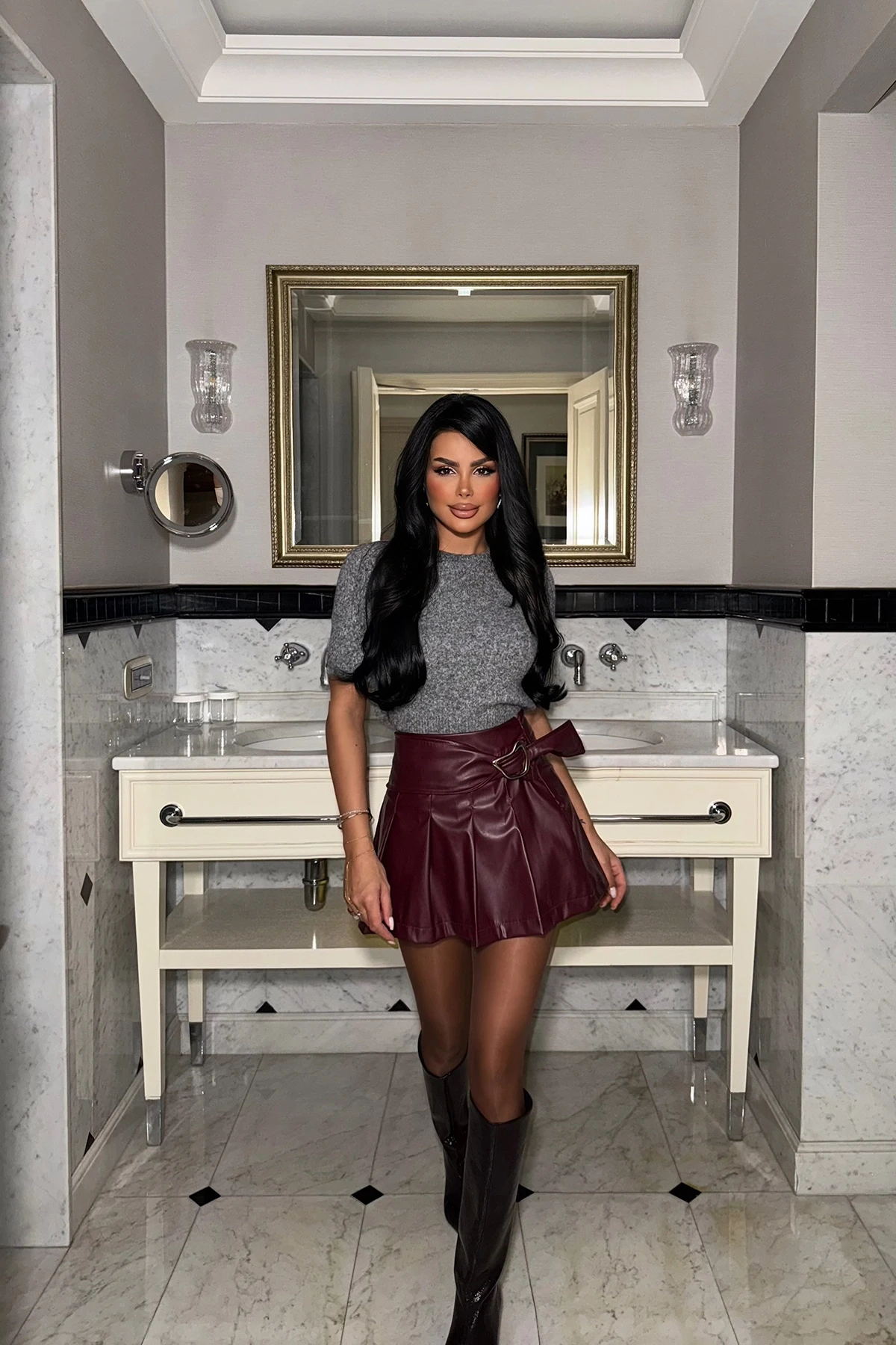 Picture of Cherry Saydi Mini Leather Skirt