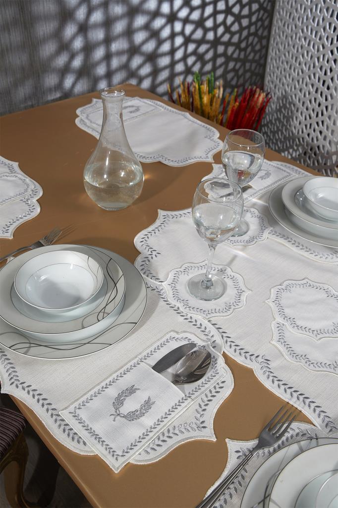 Picture of Nişan Keten Nakışlı Amerikan Servis Takımı 19 Parça Silver