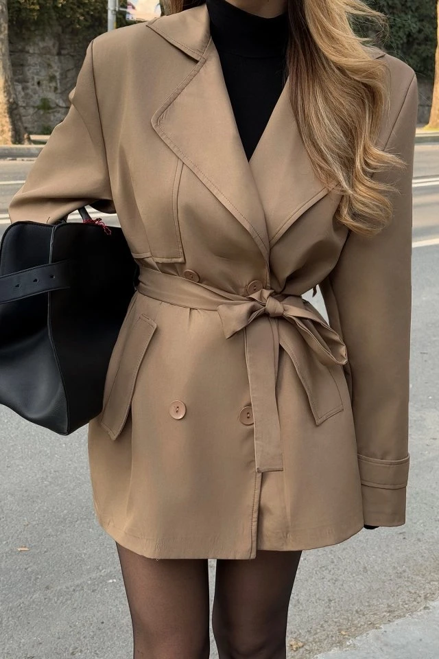 Picture of Tan Alessandro Short Trench Coat