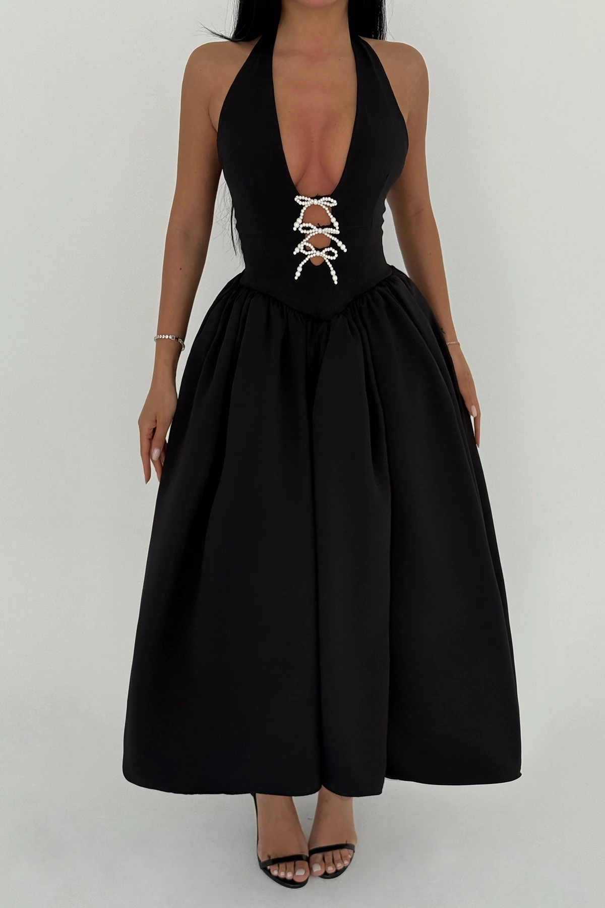 Picture of Black Ballerina Pearl Bow Detail Dress