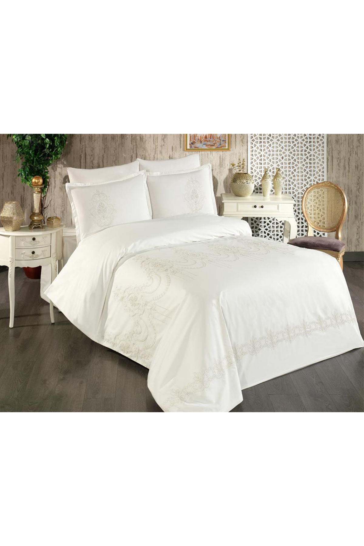 Picture of Calina Nakışlı %100 Pamuk Çift Kişilik Nevresim Takımı Altın