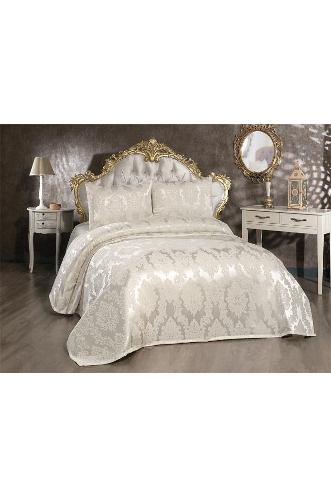 Picture of Toprak Jakarlı Şönil Yatak Örtüsü Krem