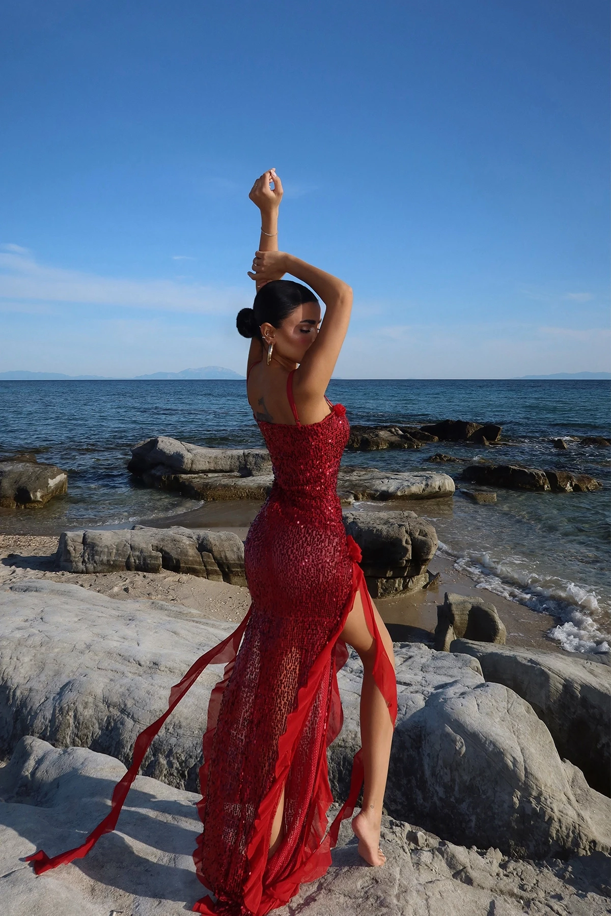 Picture of Red Paxton Sequined Long Slit Dress