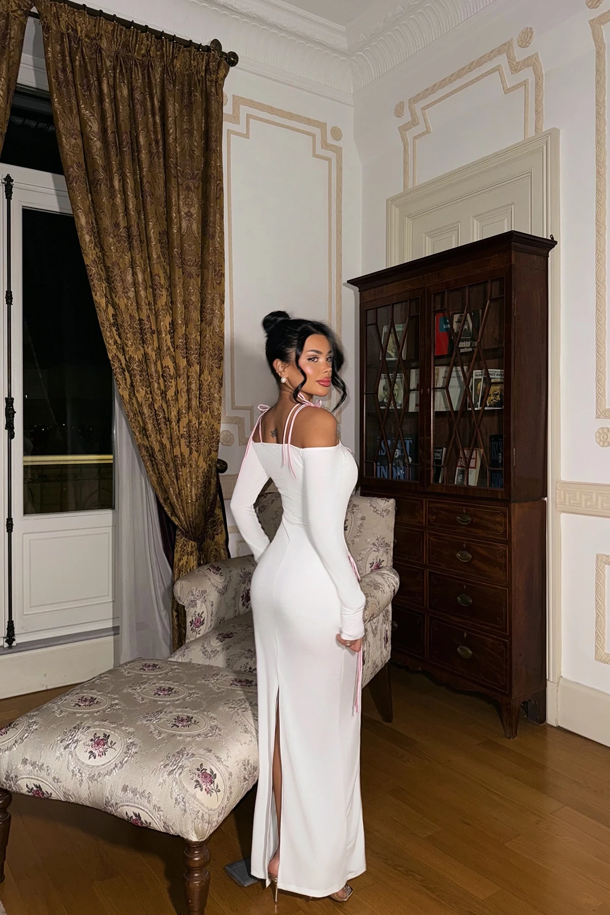 Picture of White Tie-Up Long Dress