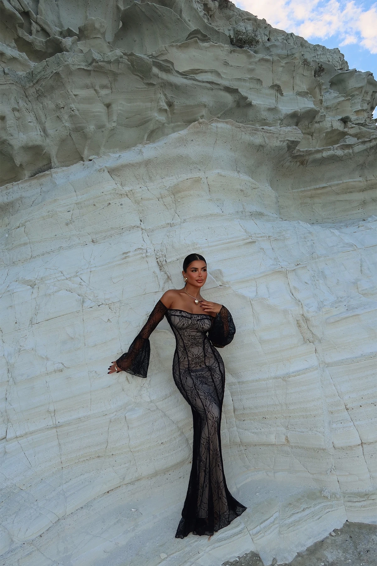 Picture of Black Lace Detail Long Dress