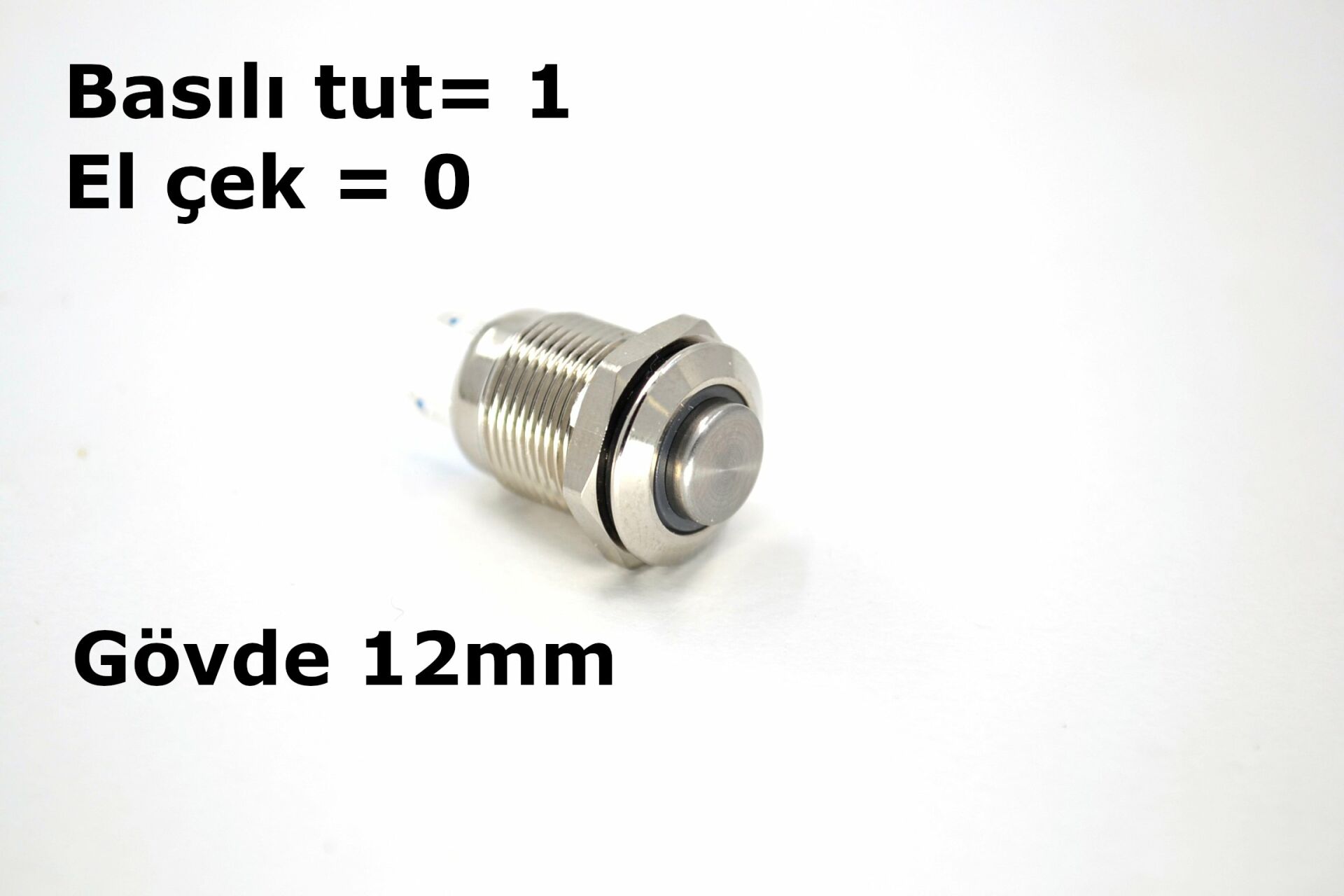 Picture of 12mm Yaylı Buton Anahtar 12V 24V Mavi Işıklı Yuvarlak Metal MT-ANY14