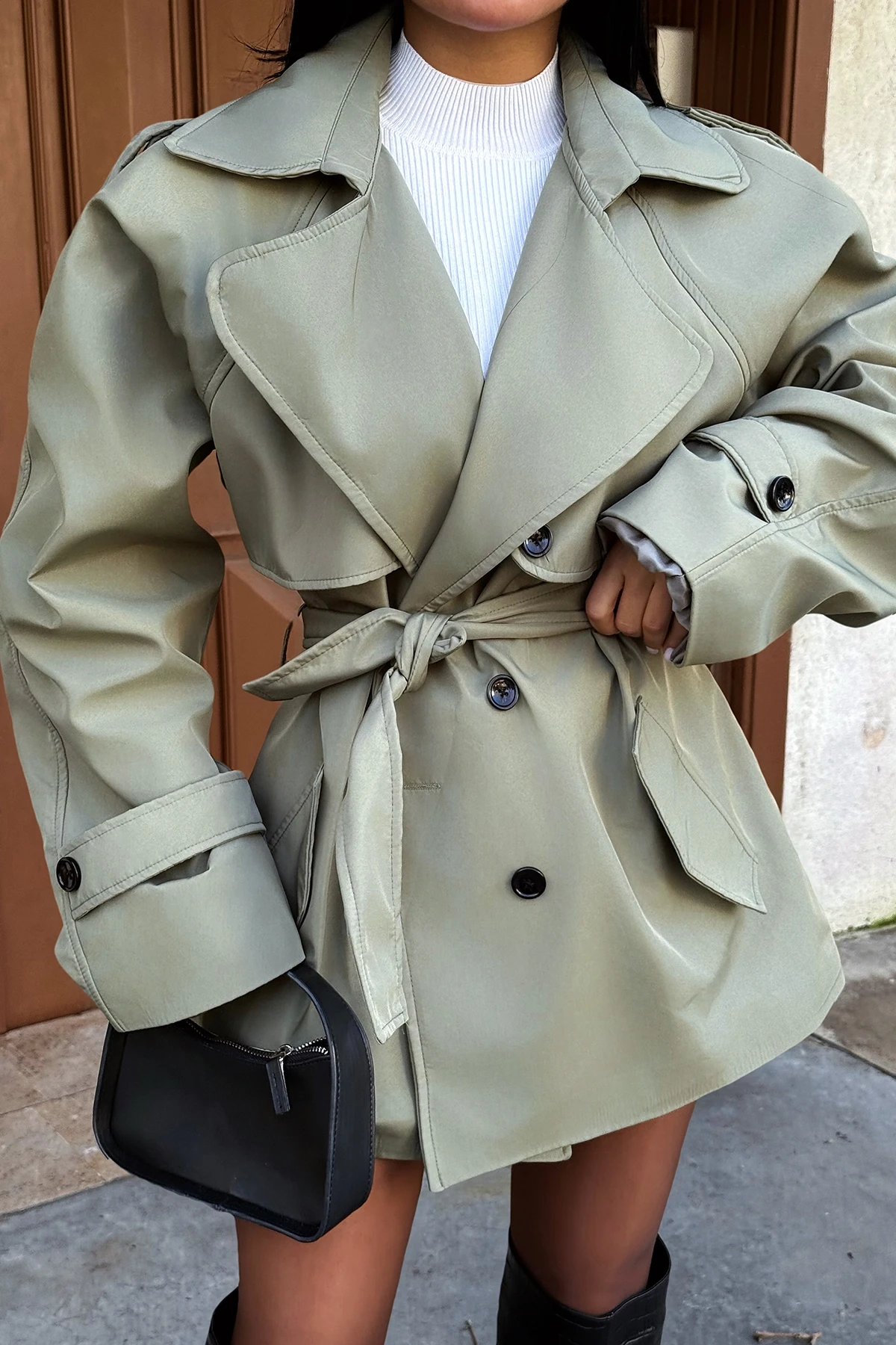 Picture of Khaki Button Detail Trench Coat