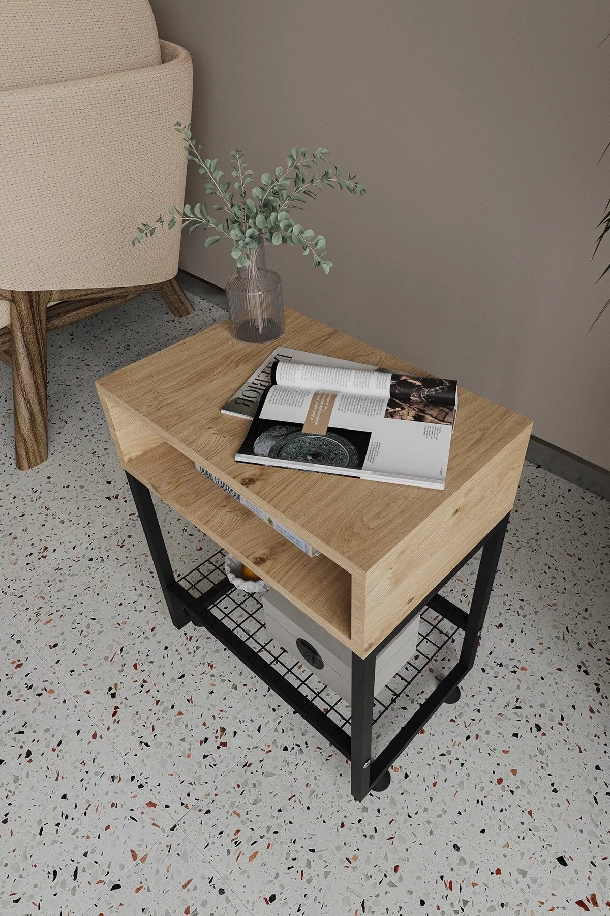 Picture of Argimo Armoni Metal Komodin Yatak Yanı Raf Sehpa