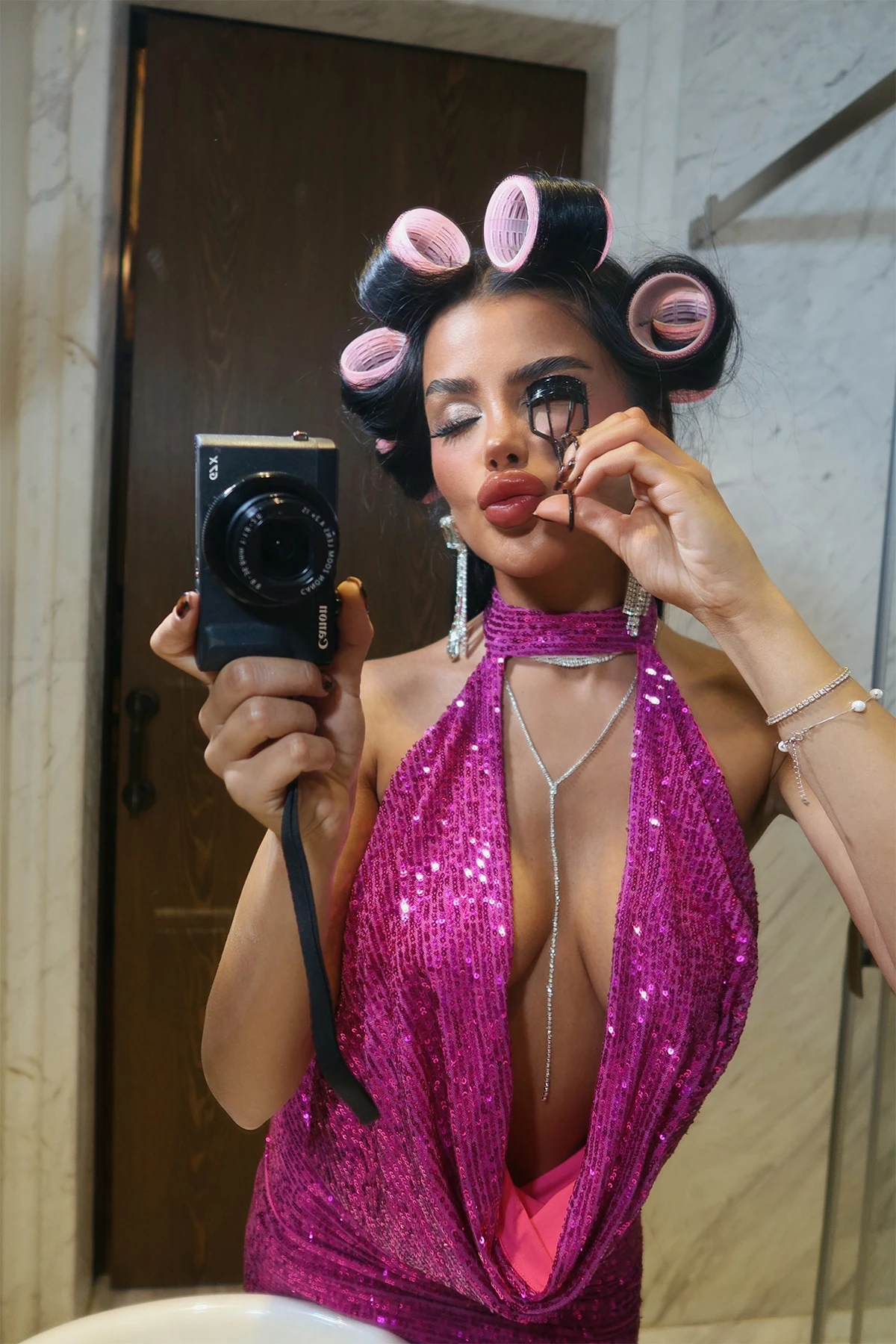 Picture of Fuchsia Sequin Detail Mini Dress