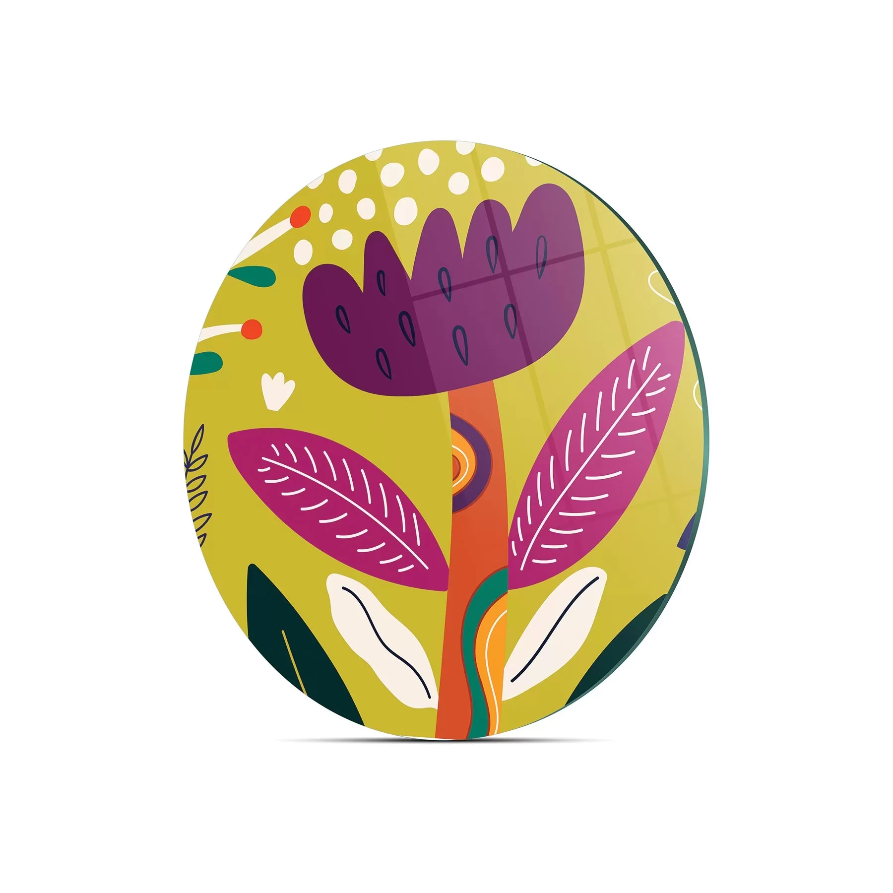 Picture of Decovetro Cam Kesme Tahtası ve Sunumluk Yuvarlak Yeşil Çiçek Desenli 30x30 Cm