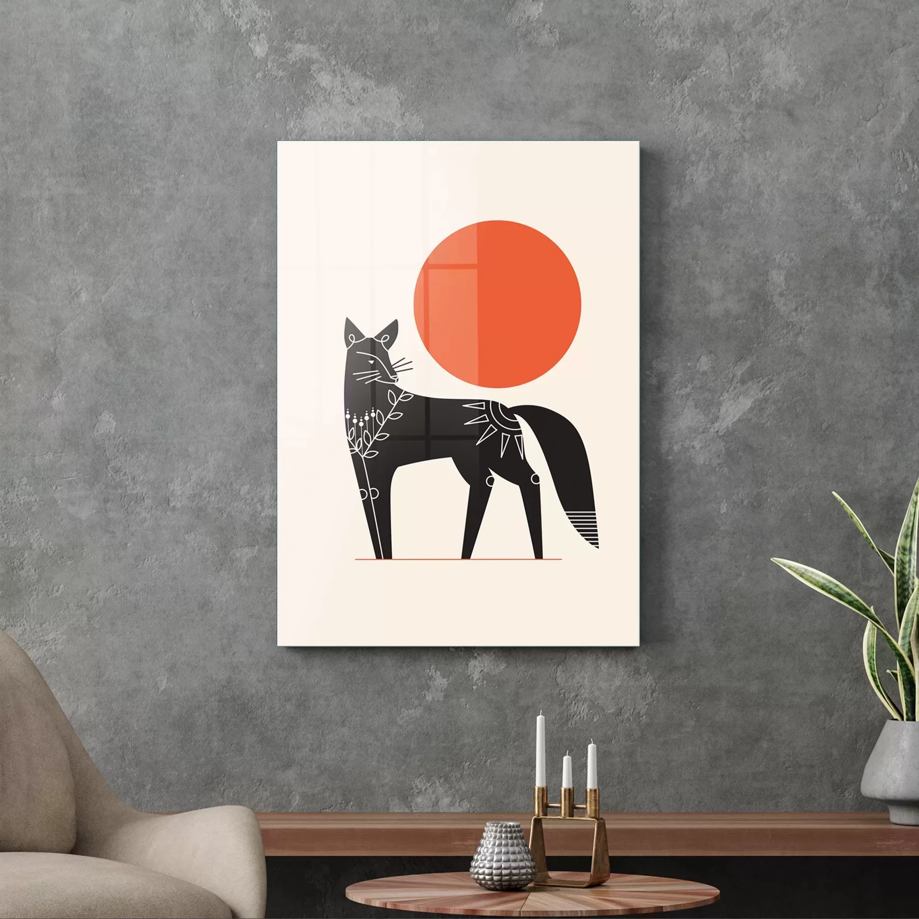 Picture of Decovetro Cam Tablo Minimal Tilki Desenli 70x100 cm