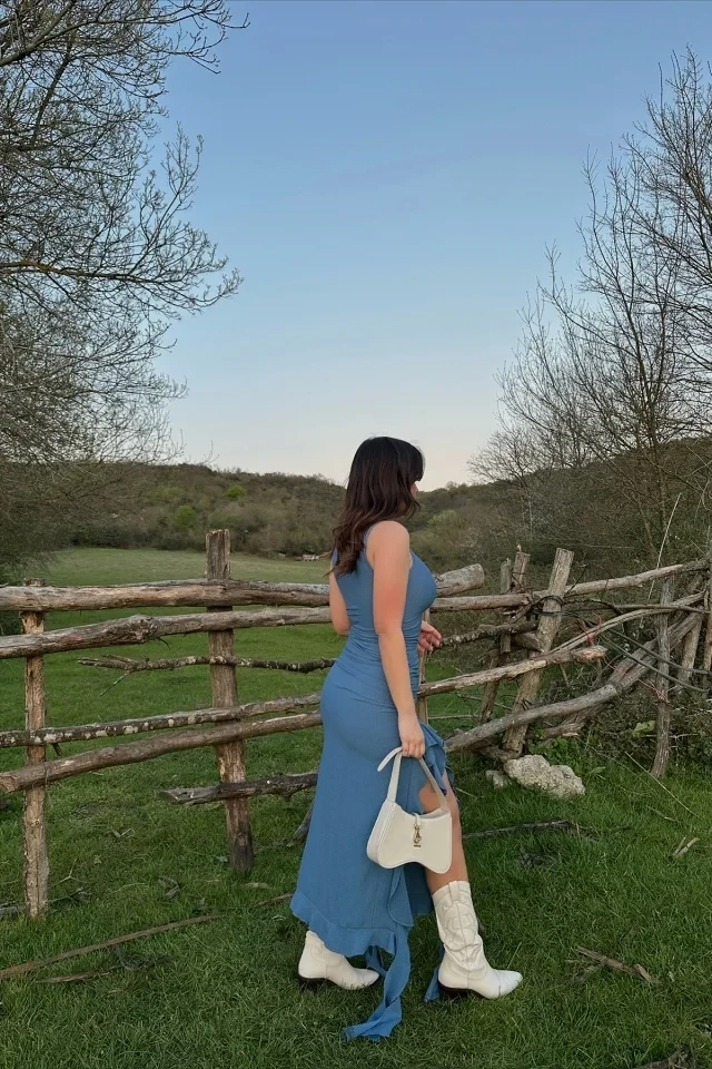 Picture of Indigo Deep Slit Long Dress