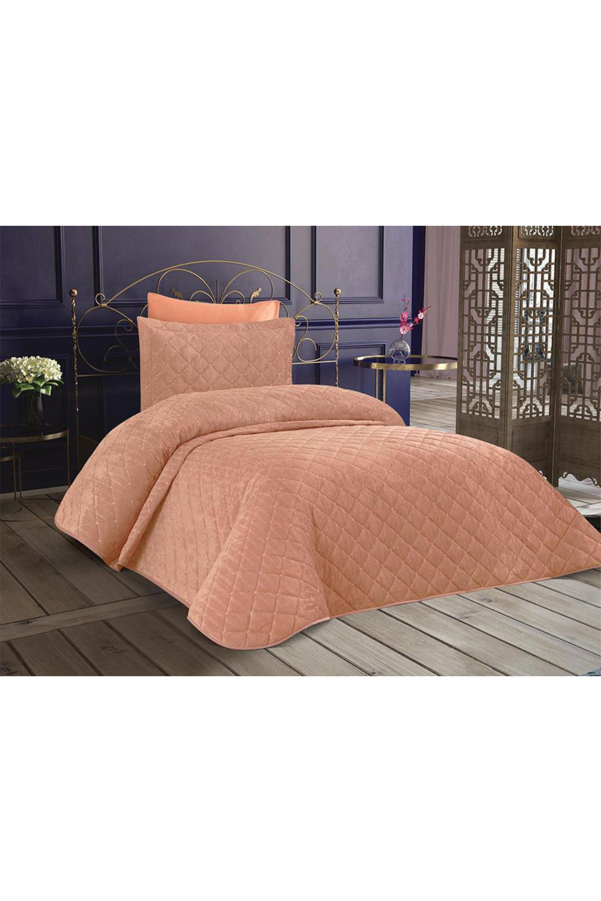 Picture of Dessert Kadife Tek Kişilik Yatak Örtüsü Pudra