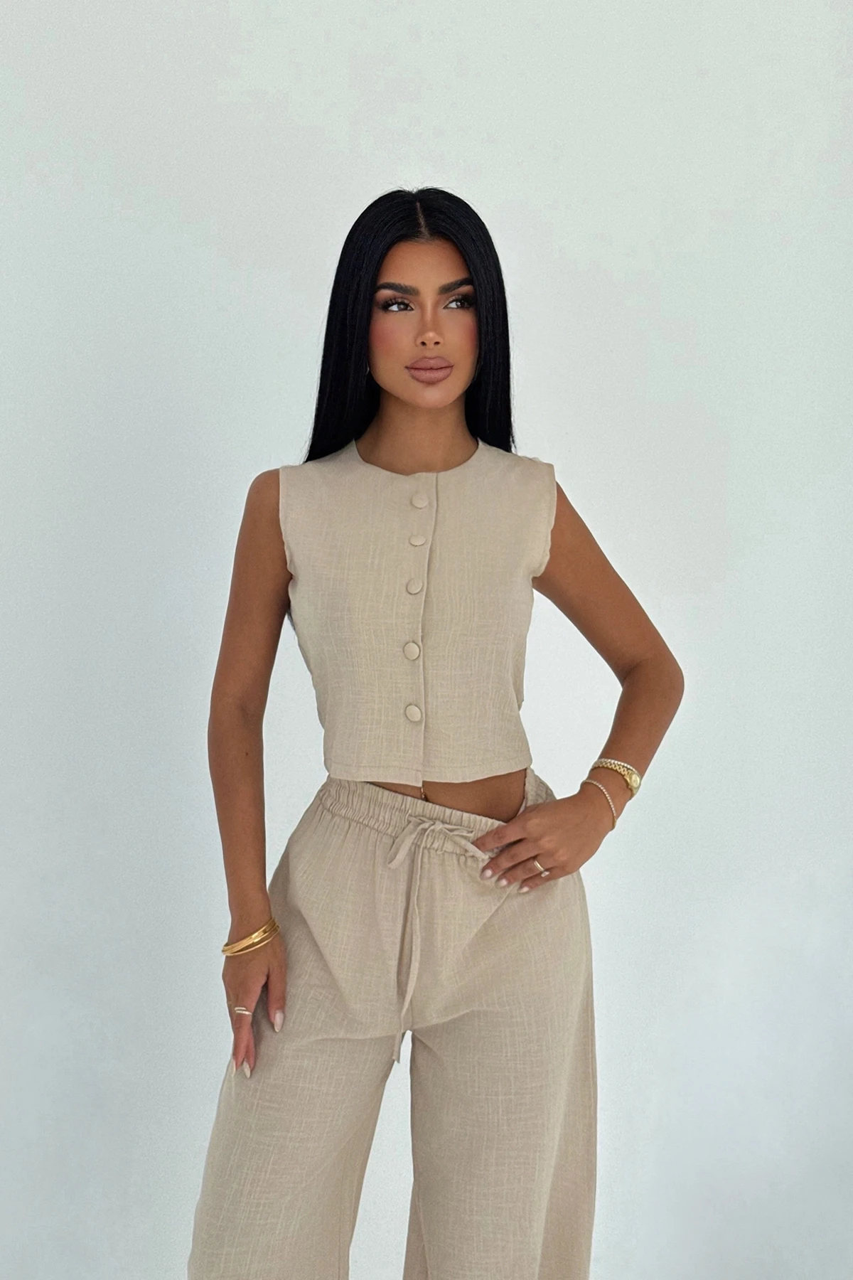 Picture of Beige Button Detail Suit