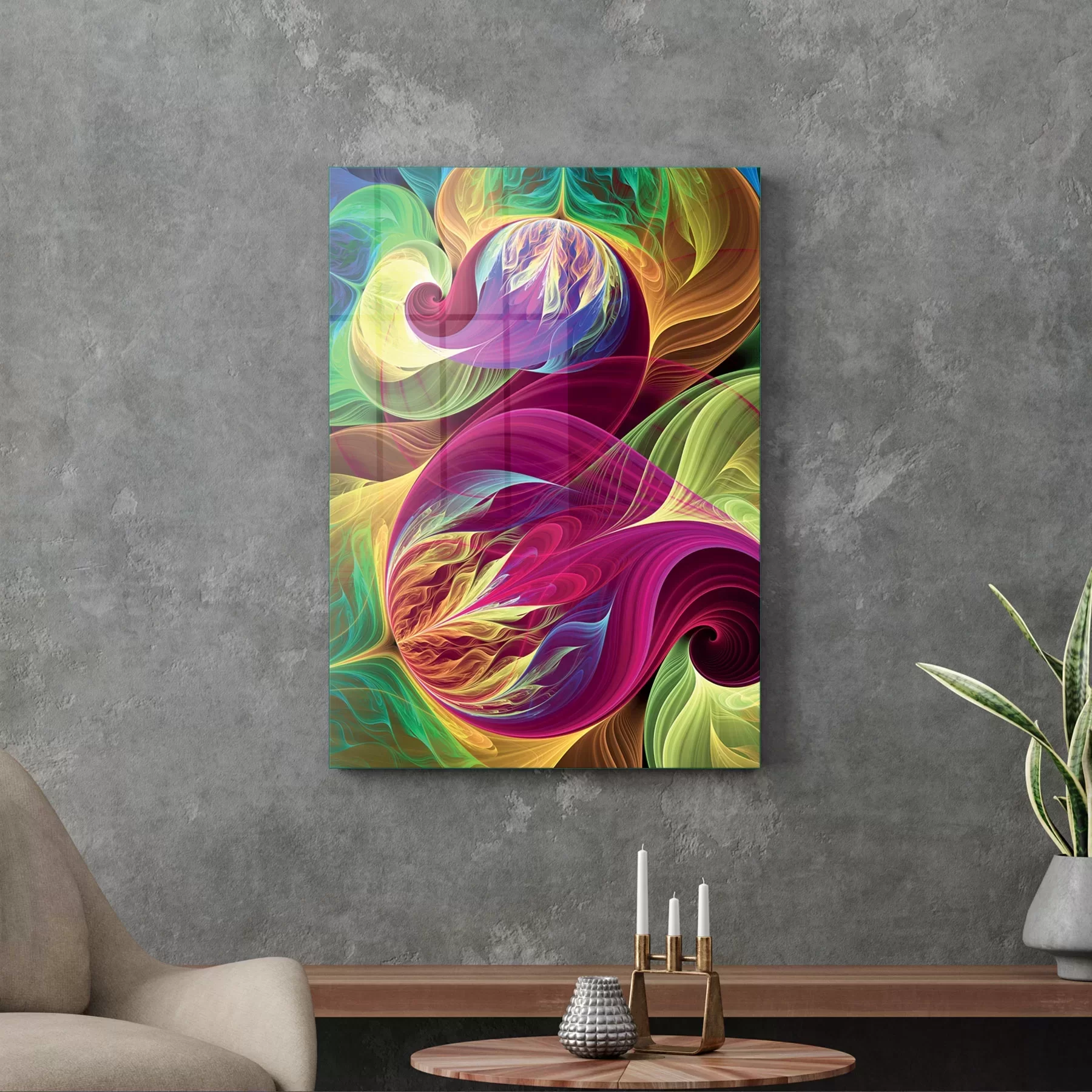 Picture of Decovetro Cam Tablo Dalgalı Çiçek Desen 50x70 cm