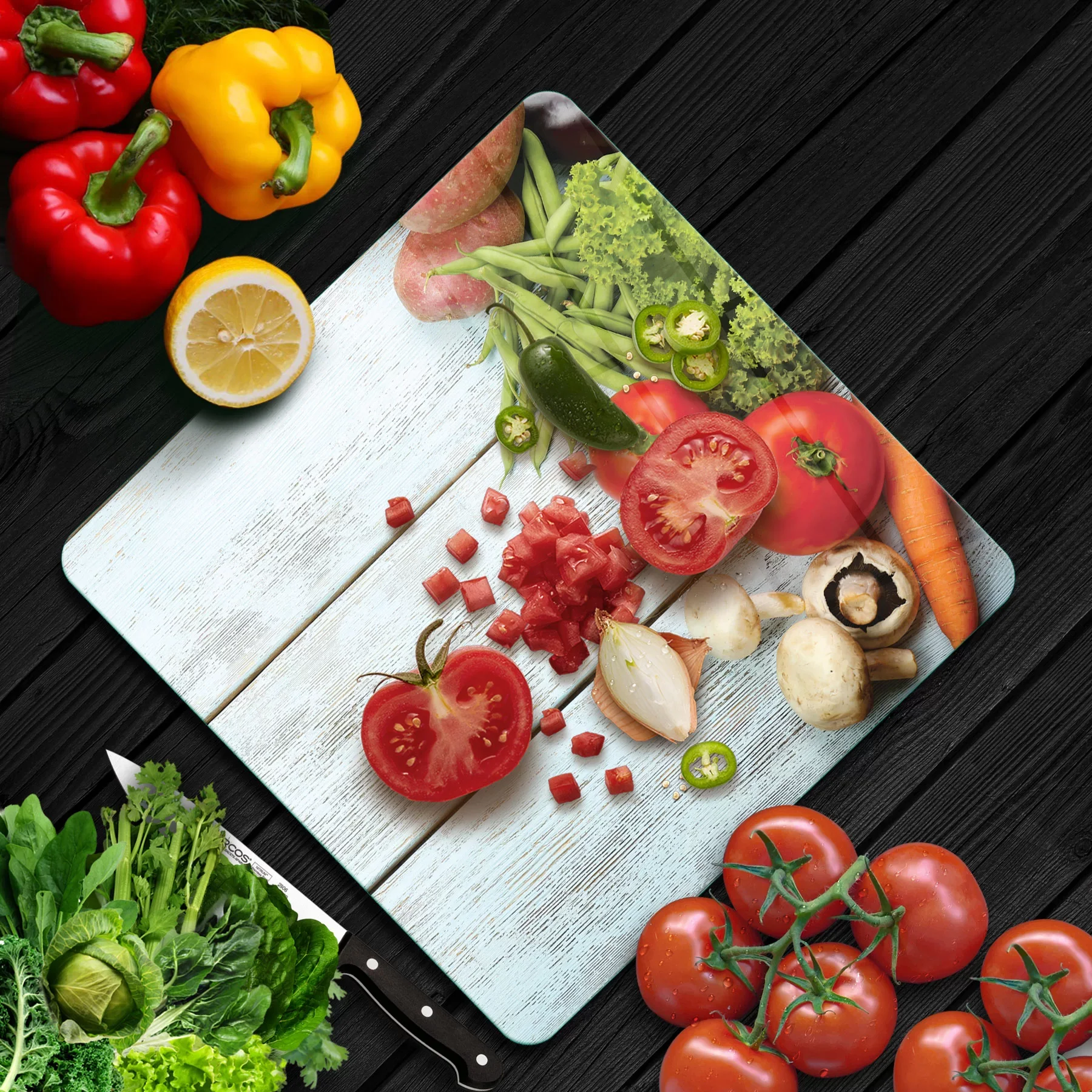 Picture of Decovetro Cam Kesme Tahtası ve Sunumluk Kare Mavi Ahşap Desenli 30x30 Cm