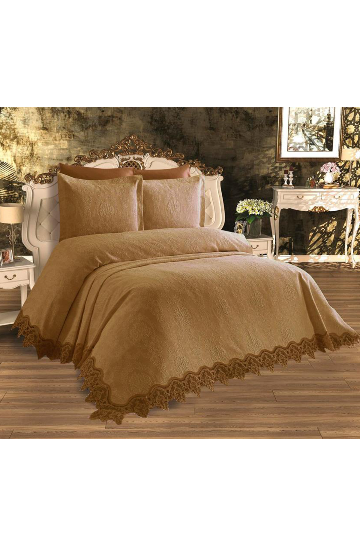 Picture of Fransız Güpürlü Çeyizlik Pike Takımı Buket Cappucino