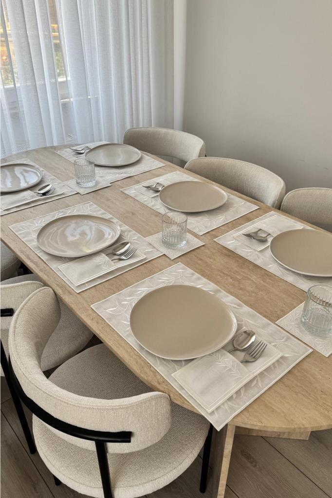 Picture of Nazlım Keten Nakışlı Amerikan Servis Takımı 19 Parça Krem