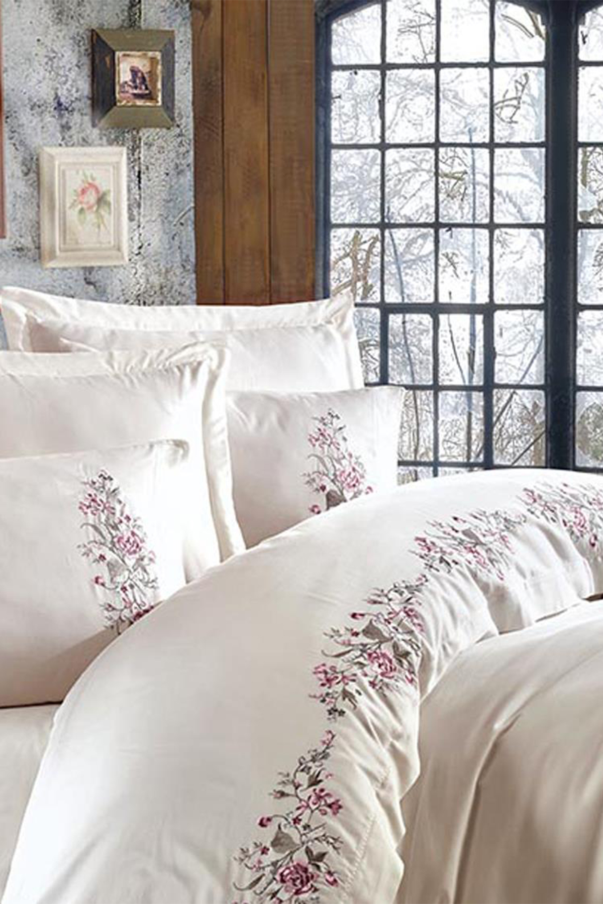 Picture of Dantela Efsa Nakışlı Pamuk Saten Nevresim Takımı Krem