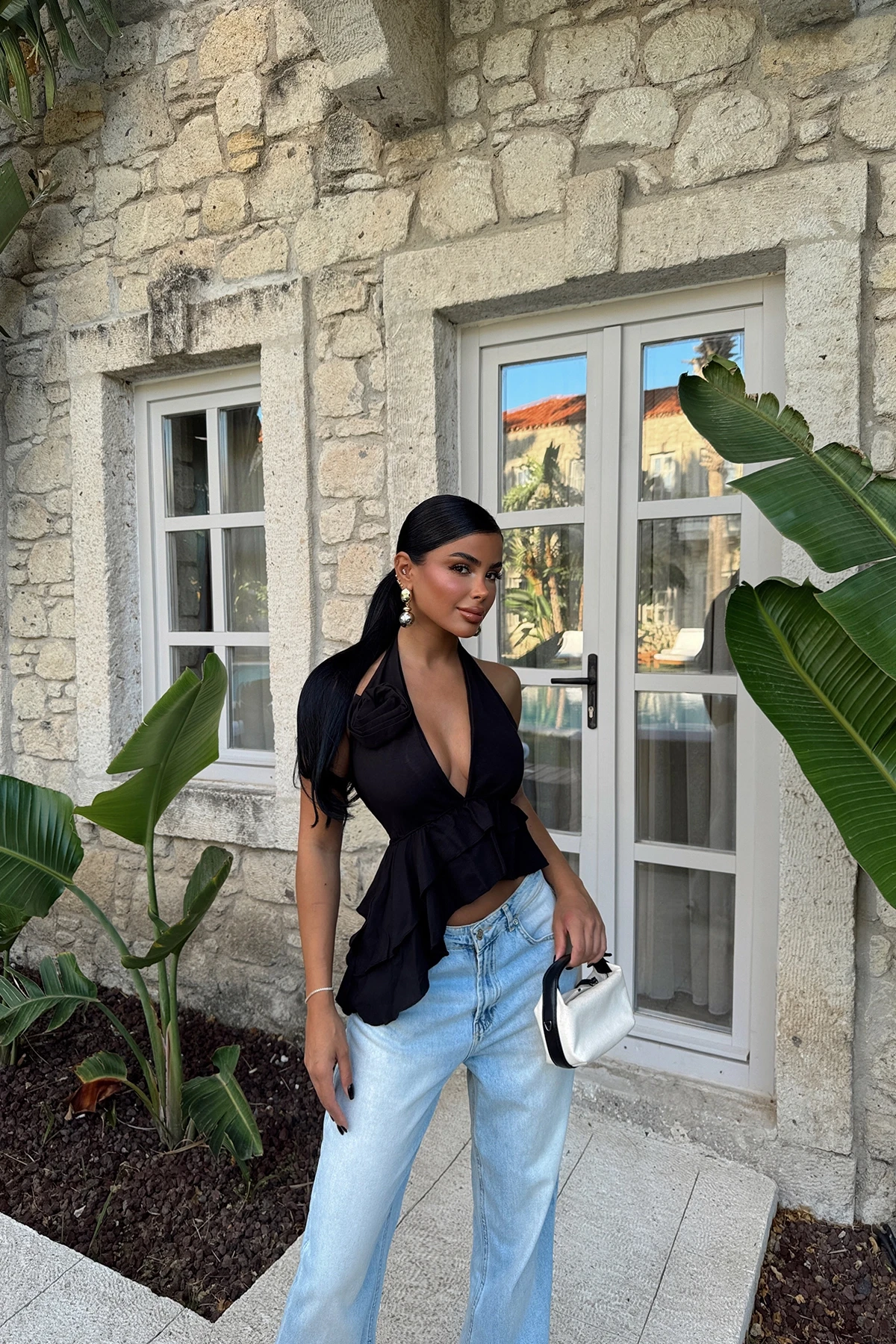 Picture of Black Rose Detail Tied Crop