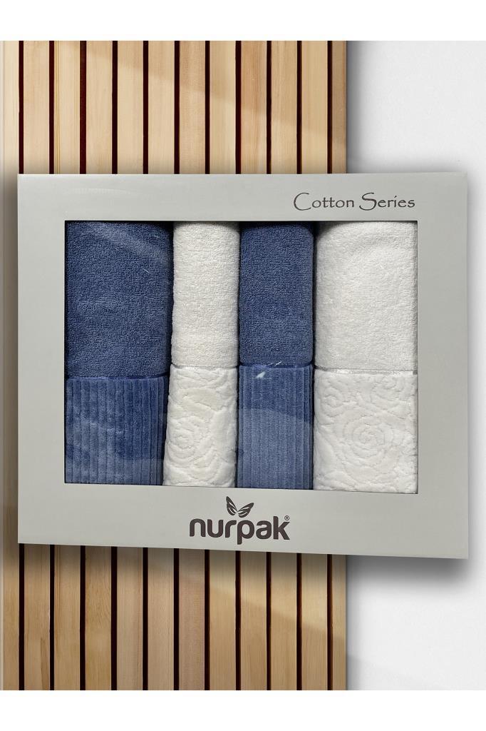 Picture of Sevgi Hamam Takımı 4 Parça Krem - Mavi