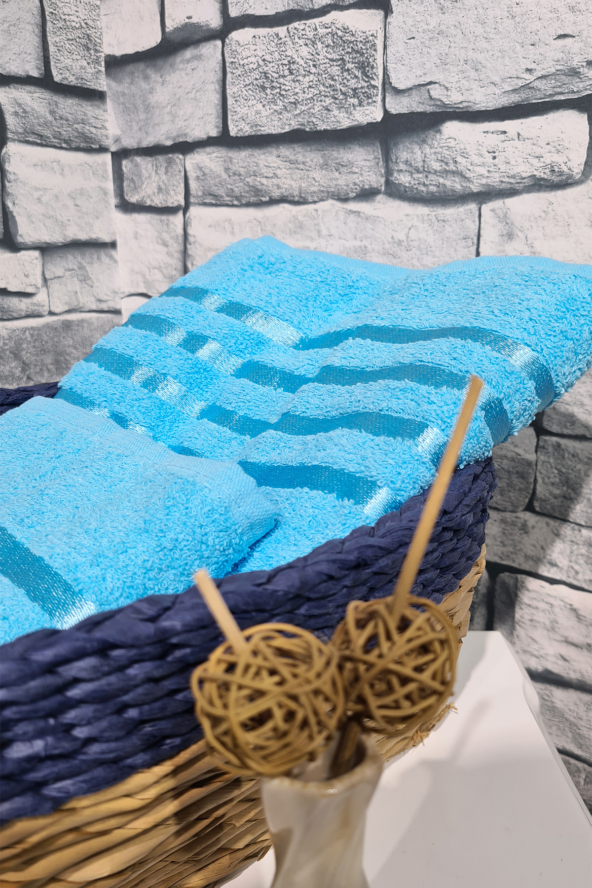 Picture of Plain %100 Pamuklu Jakarlı 2 Li Havlu Seti Turkuaz