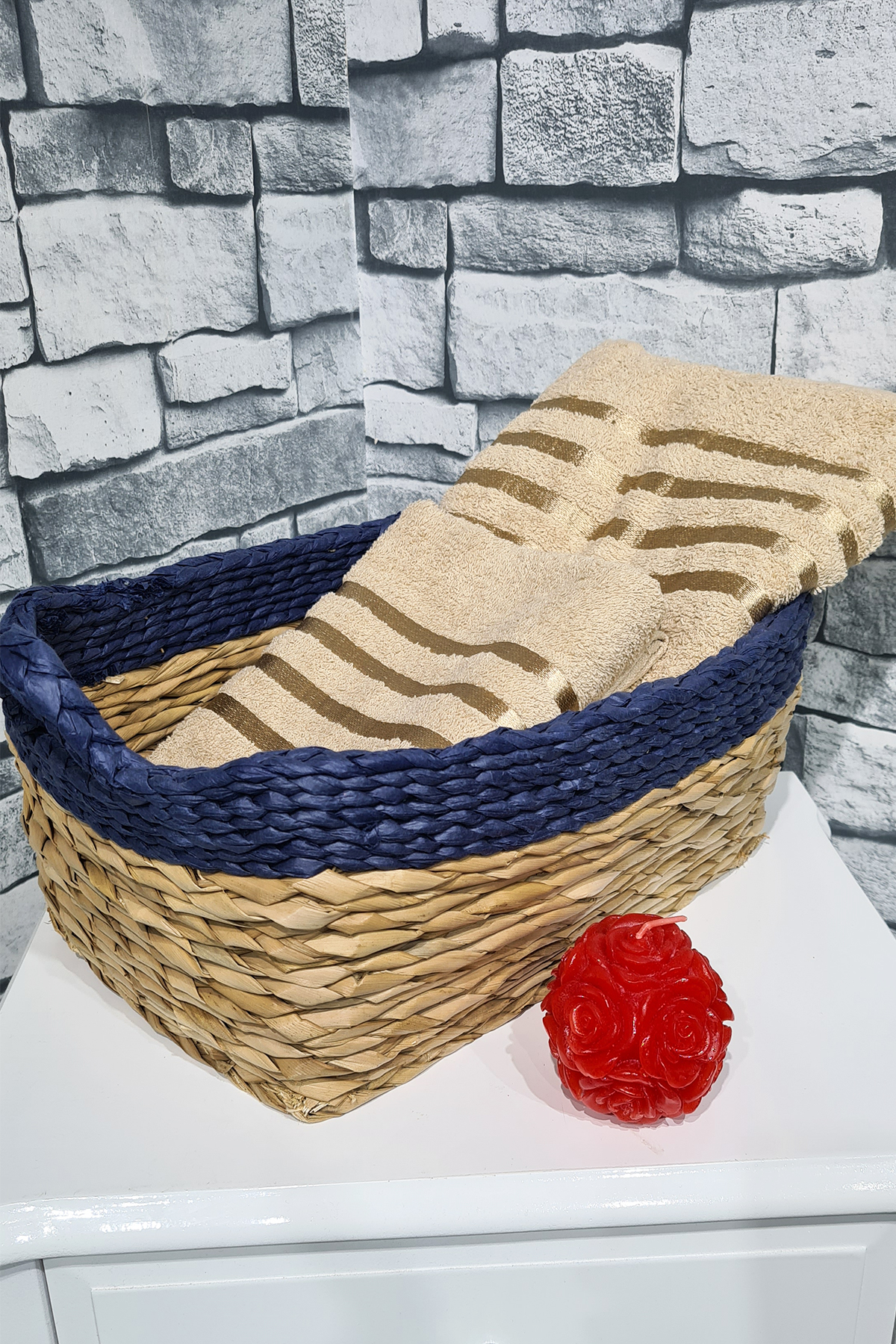 Picture of Plain %100 Pamuklu Jakarlı 2 Li Havlu Seti Cappucino