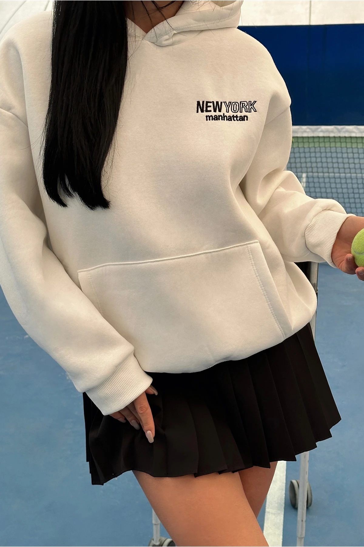 Picture of White New York Written Hooded Sweat