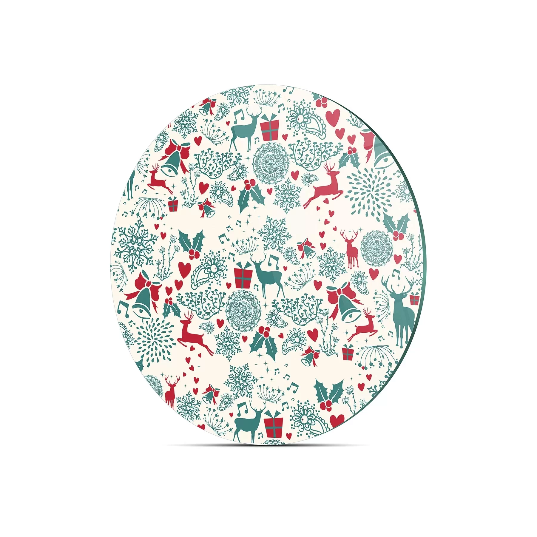 Picture of Decovetro Cam Kesme Tahtası ve Sunumluk Yuvarlak Yılbaşı Desenli 30x30 Cm
