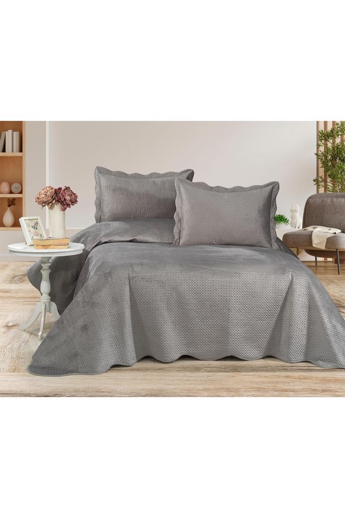 Picture of Askana Çift Kişilik Lüks Kadife Yatak Örtüsü Gri