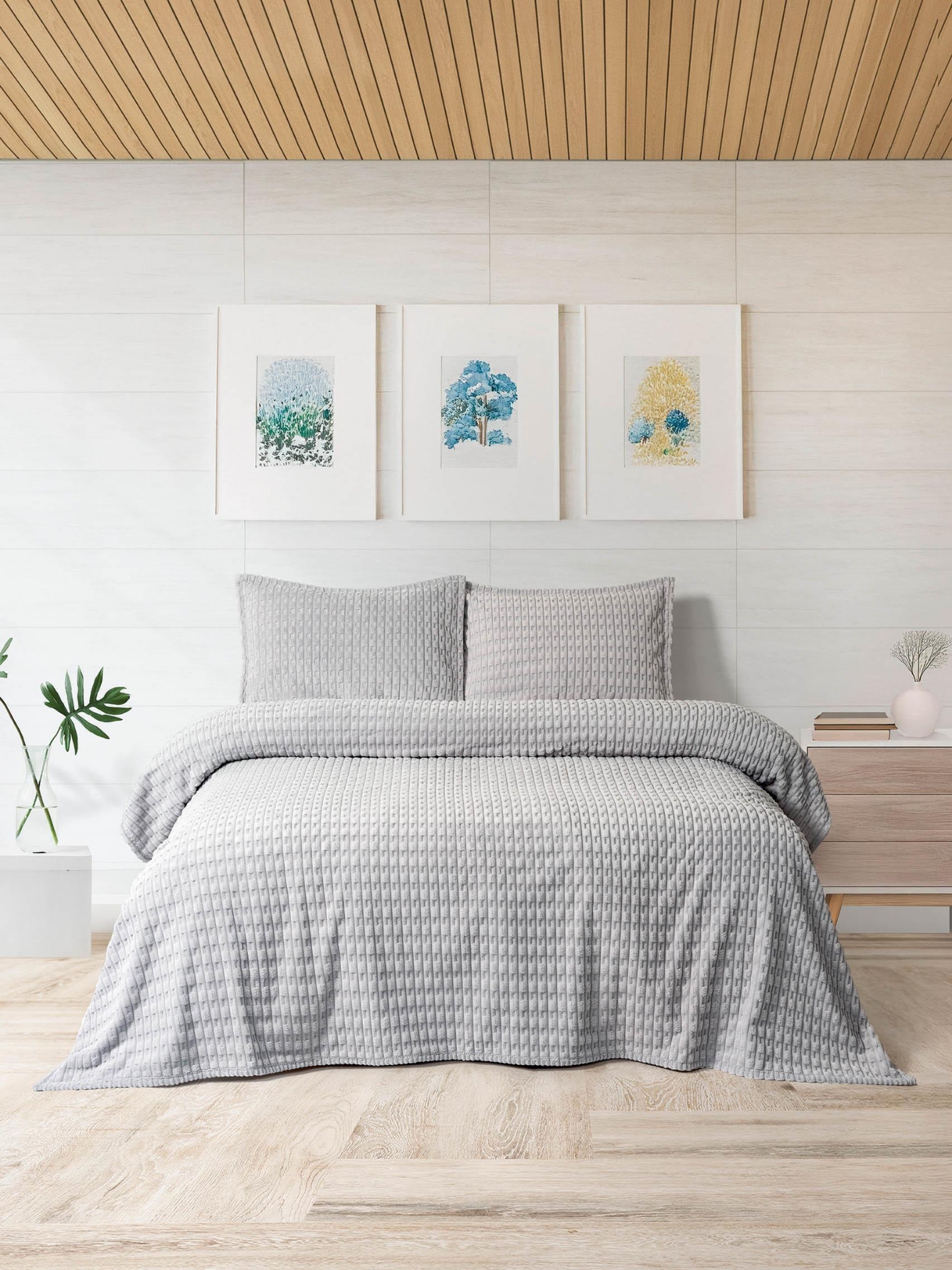 Picture of Merinos Modern Twist 3 Parça Çift Kişilik Battaniye Seti Kutulu 220x240 Açık Gri