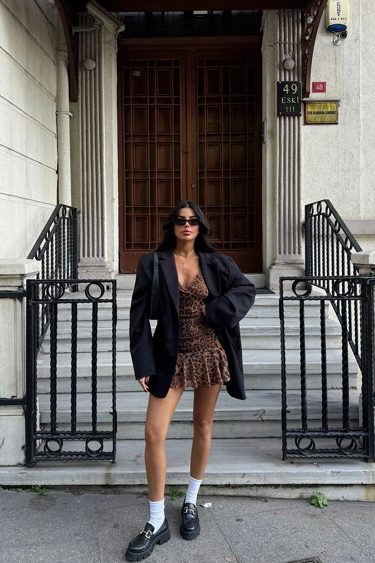 Picture of Brown Zadie Leopard Patterned Mini Tulle Dress