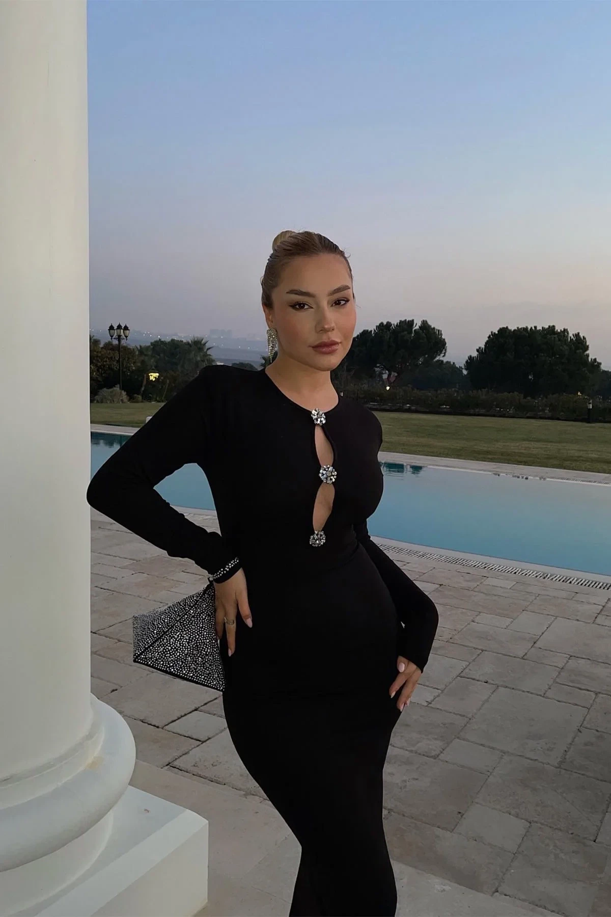 Picture of Black Stone Detail Long Dress