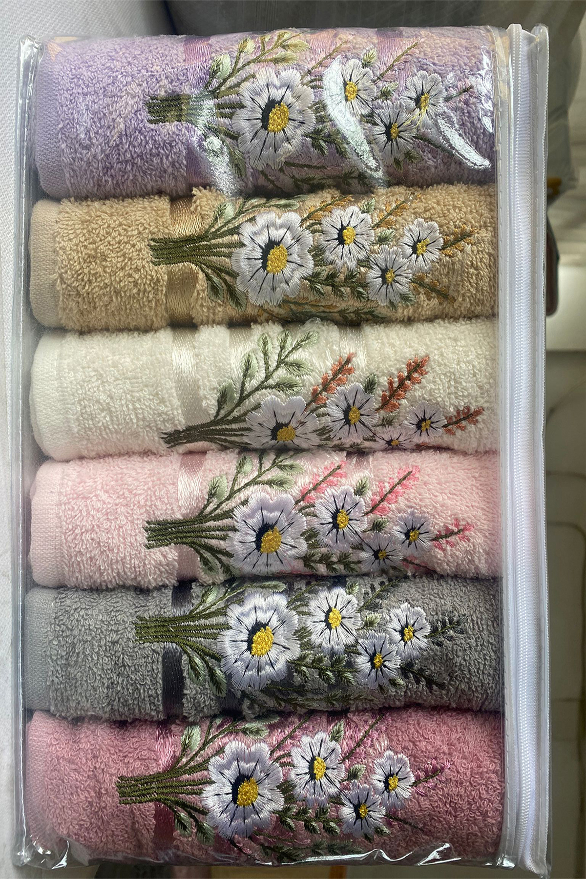 Picture of Daisy Flosh Bordürlü Nakışlı 6 lı El Yüz Havlu Takımı