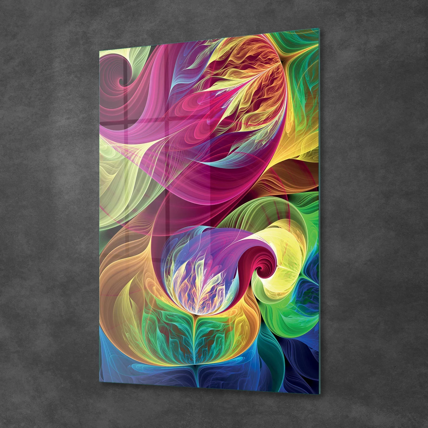 Picture of Decovetro Cam Tablo Dalgalı Karışık Çiçek Desen 50x70 cm