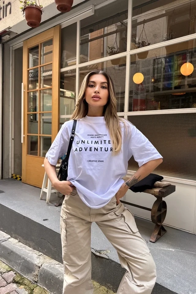 Picture of White Unlimited Adventure Written T -shirt