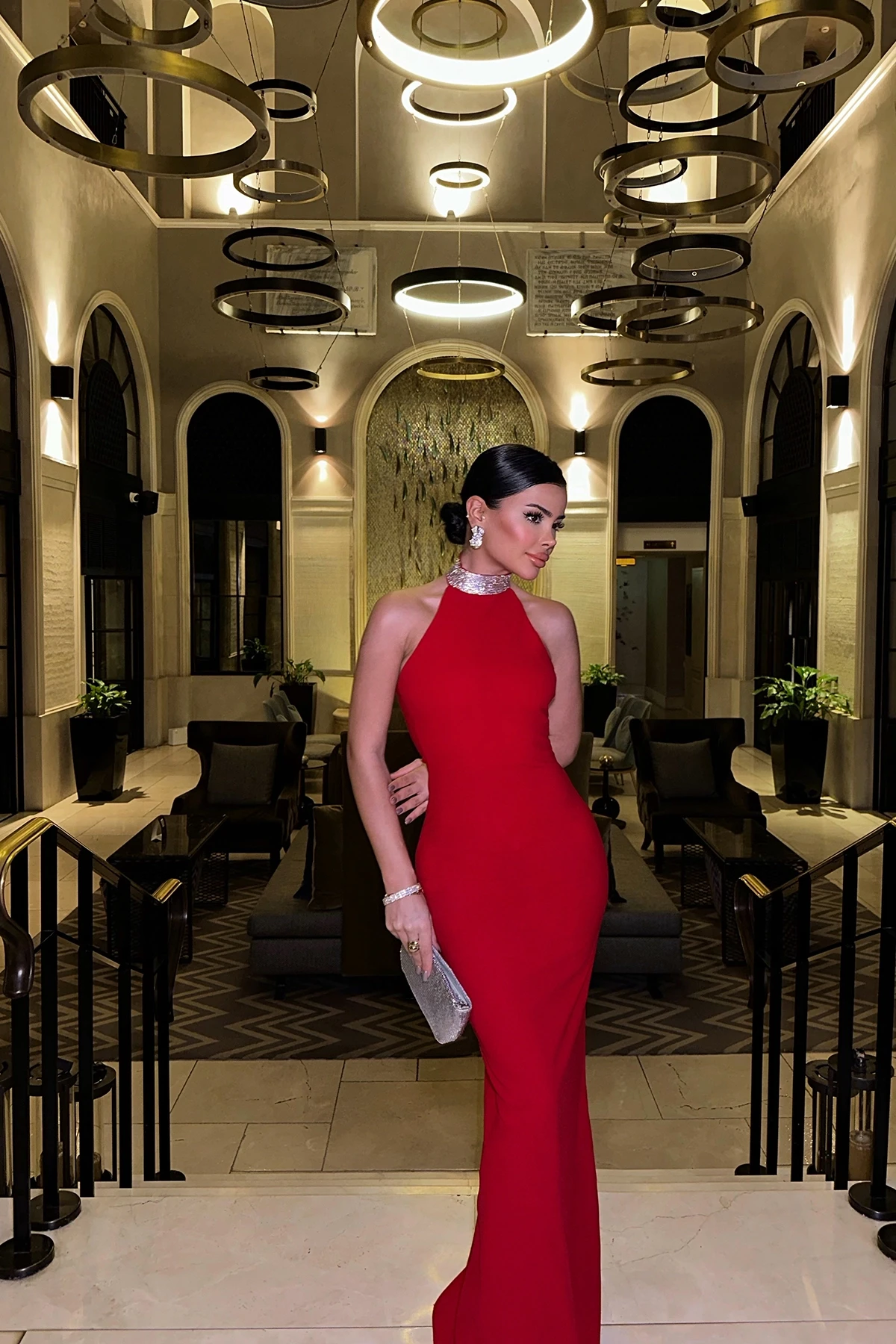 Picture of Red Noah Stone Detail Long Dress