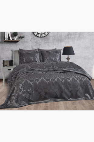 Picture of Dantela Armada Jakarlı Şönil Çift Kişilik Yatak Örtüsü Antrasit