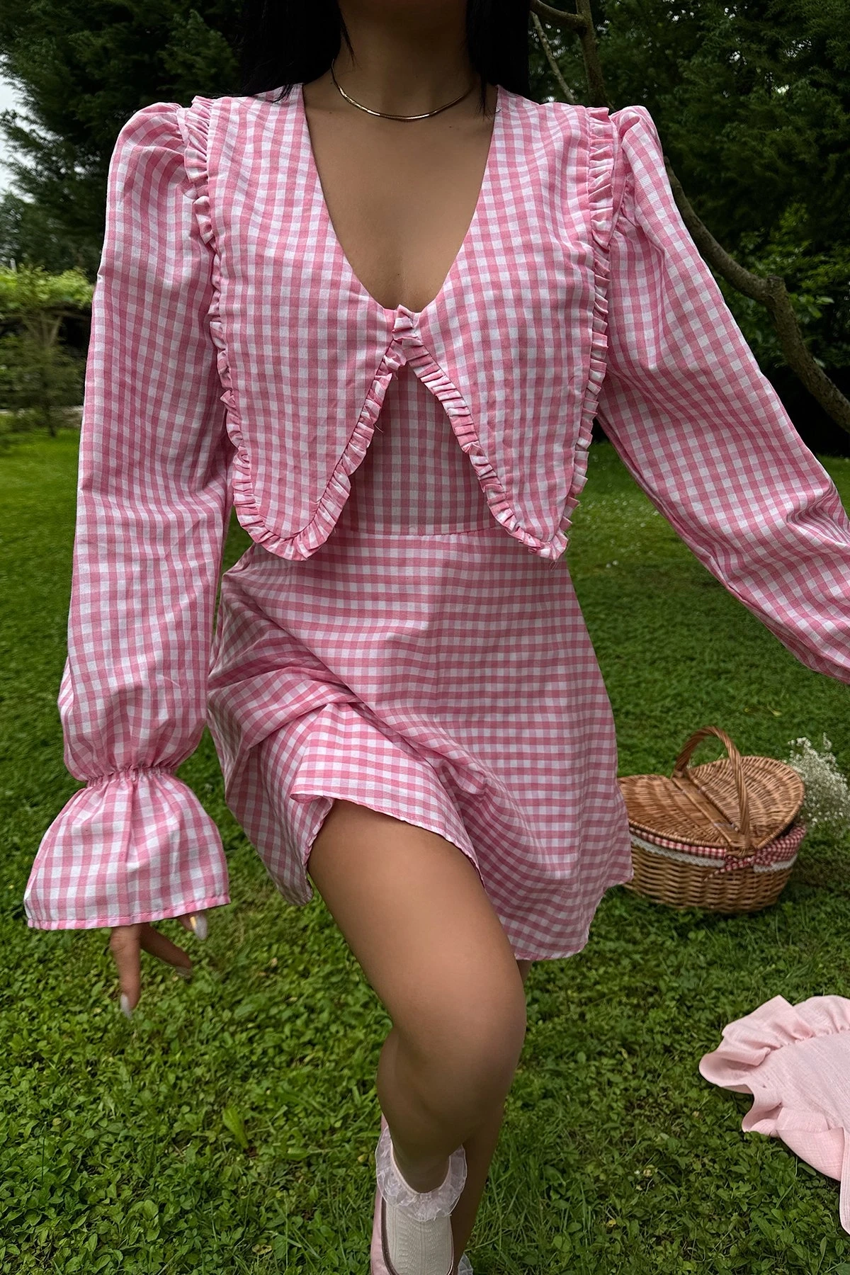 Picture of Pink Gingham Pattern Mini Dress