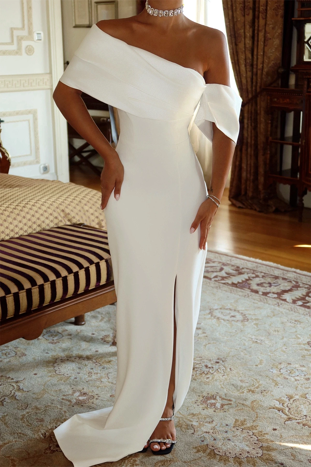 Picture of White Strapless Long Evening Dress
