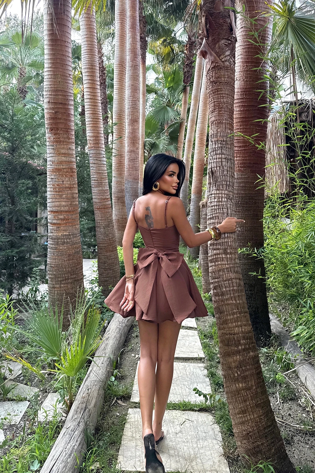 Picture of Brown Nolan Back Bow Detail Mini Dress