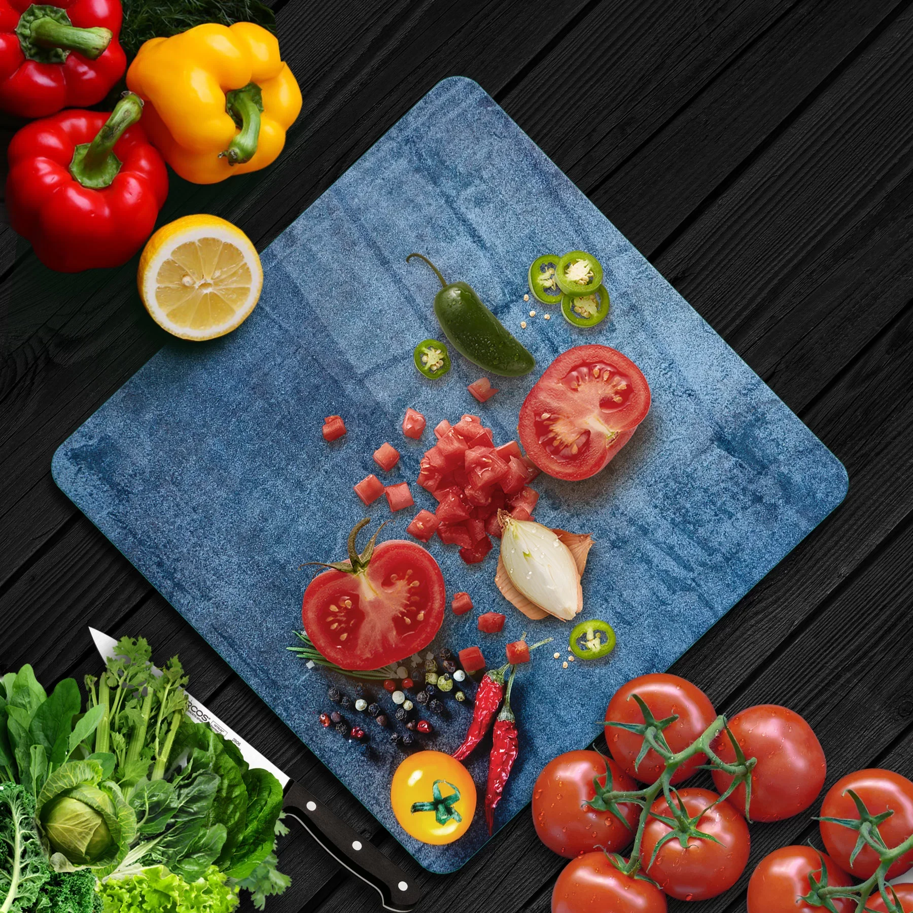 Picture of Decovetro Cam Kesme Tahtası ve Sunumluk Kare Sebze Desenli 30x30 Cm